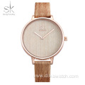 Shengke New Creative Women Watches Casual Fashion Wood Leather Watch Simple Female Quartz Wristwatch Relogio Feminino